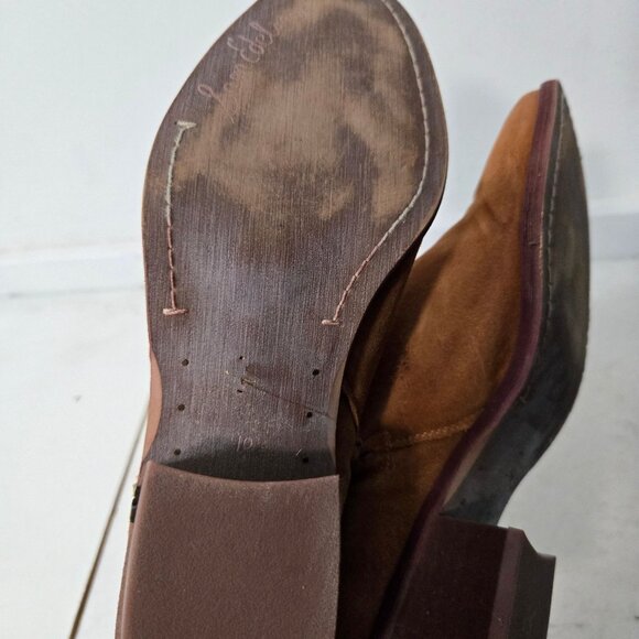 Sam Edelman Size 10 Polina Suede Luggage Brown Ankle Boots Almond Toe Side Zip